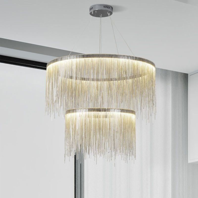 Lampadario a sospensione rotondo con nappina di lusso