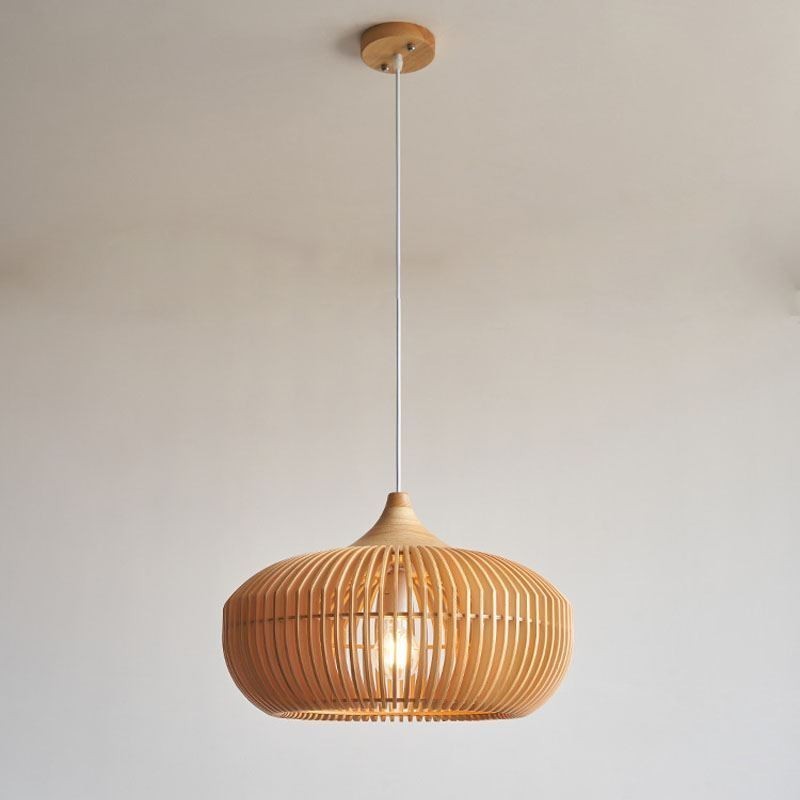 Lampadario a sospensione a forma di zucca in legno