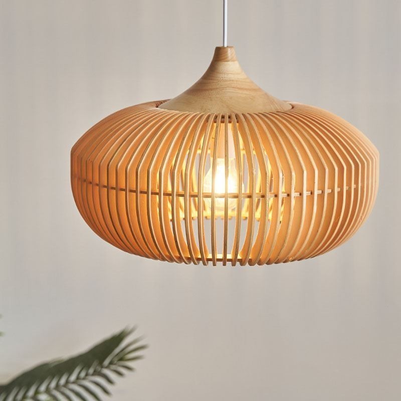 Lampadario a sospensione a forma di zucca in legno