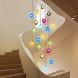 Lampadario moderno a sfere di vetro colorato