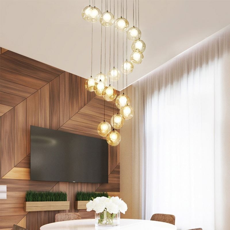 Lampadario moderno a sfere di vetro colorato