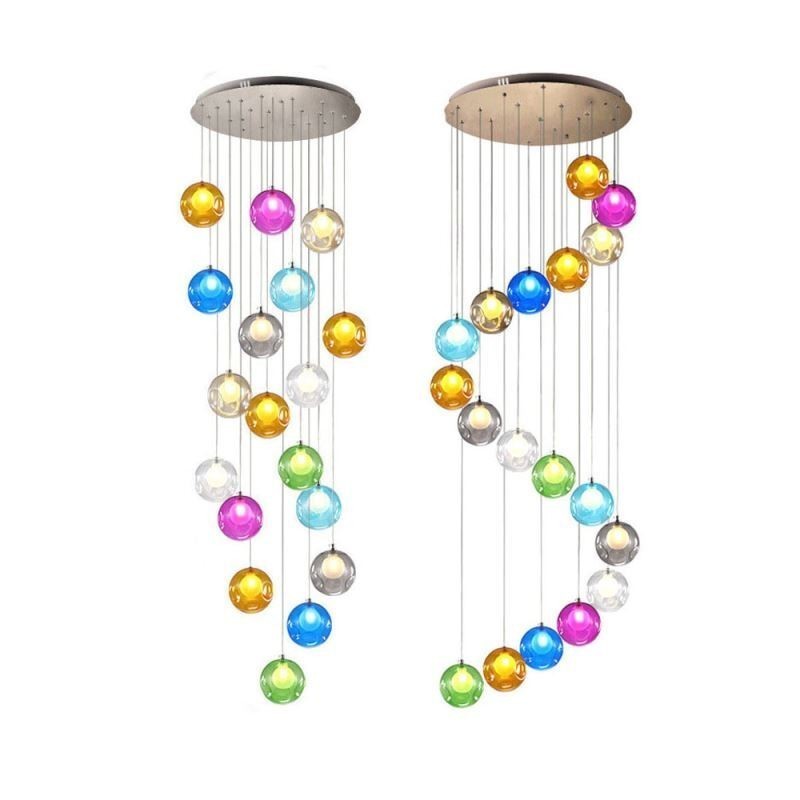 Lampadario moderno a sfere di vetro colorato