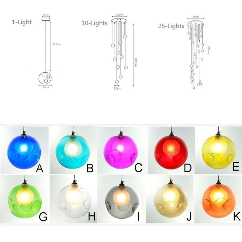 Lampadario moderno a sfere di vetro colorato