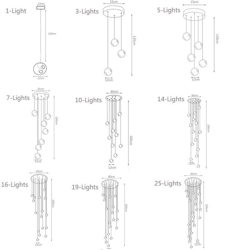 Lampadario moderno a sfere di vetro colorato