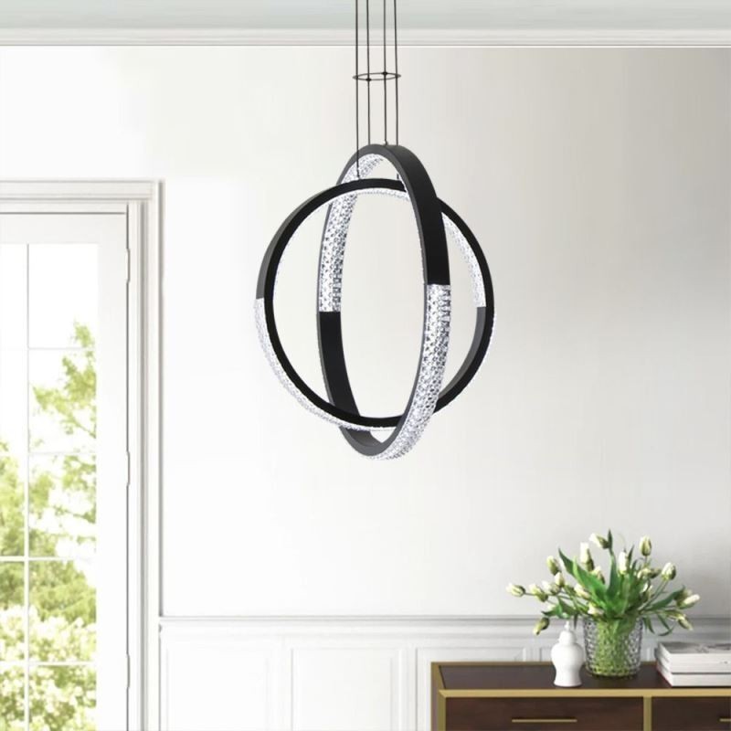 Lampadario a sospensione moderno a 2 anelli LED 50W 50x50 cm