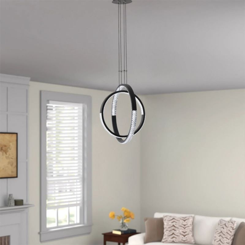 Lampadario a sospensione moderno a 2 anelli LED 50W 50x50 cm