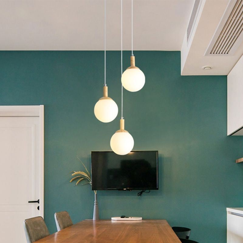 Lampada a sospensione giapponese in legno e vetro, 3/7 luci, E26/E27