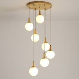 Lampada a sospensione giapponese in legno e vetro, 3/7 luci, E26/E27