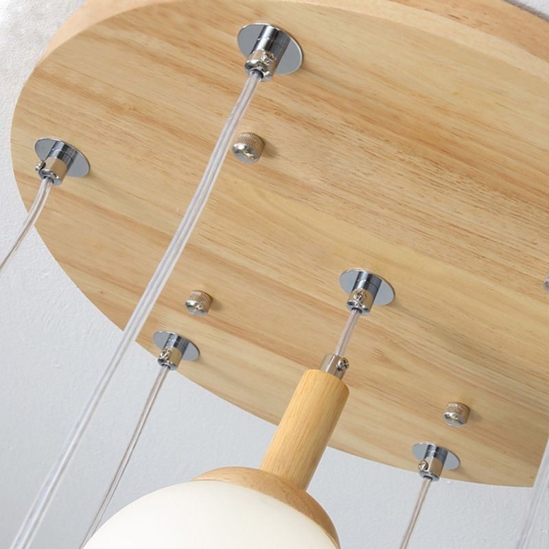 Lampada a sospensione giapponese in legno e vetro, 3/7 luci, E26/E27