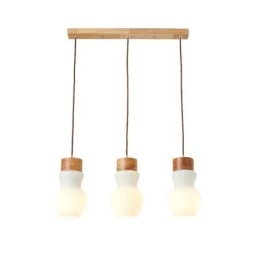 Lampada a sospensione giapponese in vetro e legno 3 luci E26/E27 70x26 cm