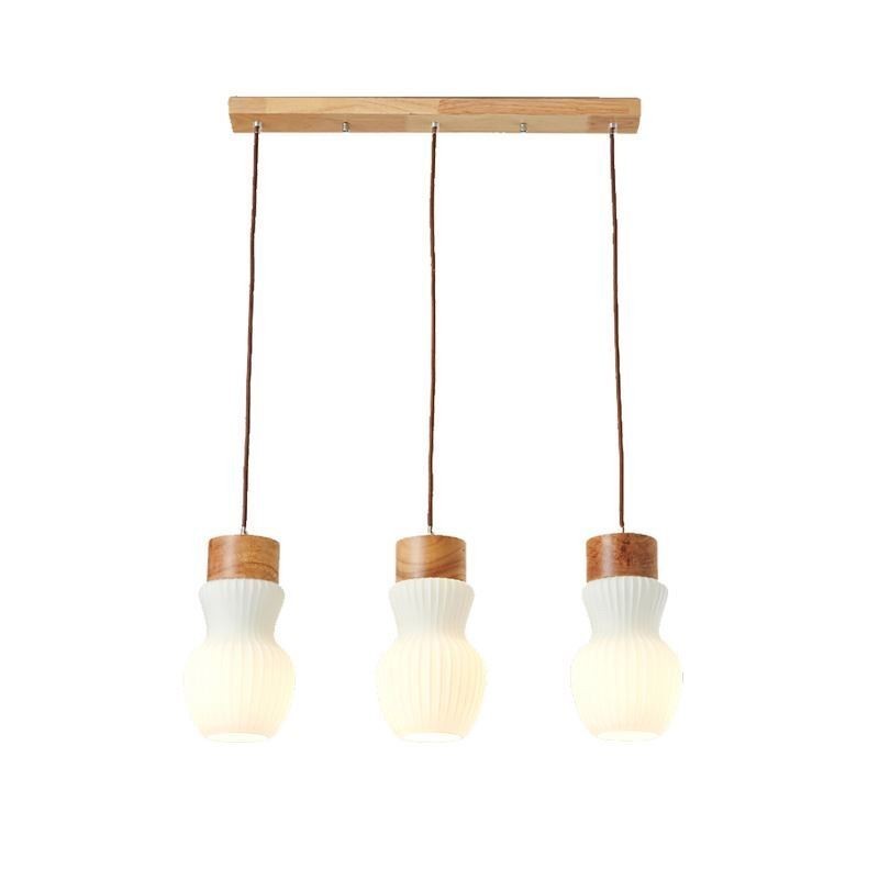 Lampada a sospensione giapponese in vetro e legno 3 luci E26/E27 70x26 cm