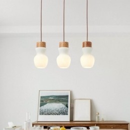 Lampada a sospensione giapponese in vetro e legno 3 luci E26/E27 70x26 cm