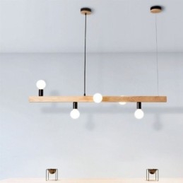 Lampadario a sospensione giapponese in legno a 5 luci E26/E27, 120x10 cm