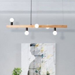 Lampadario a sospensione giapponese in legno a 5 luci E26/E27, 120x10 cm