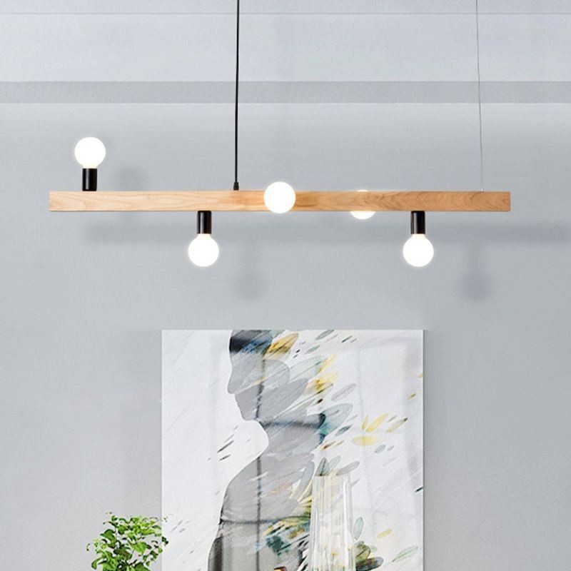 Lampadario a sospensione giapponese in legno a 5 luci E26/E27, 120x10 cm