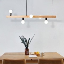 Lampadario a sospensione giapponese in legno a 5 luci E26/E27, 120x10 cm
