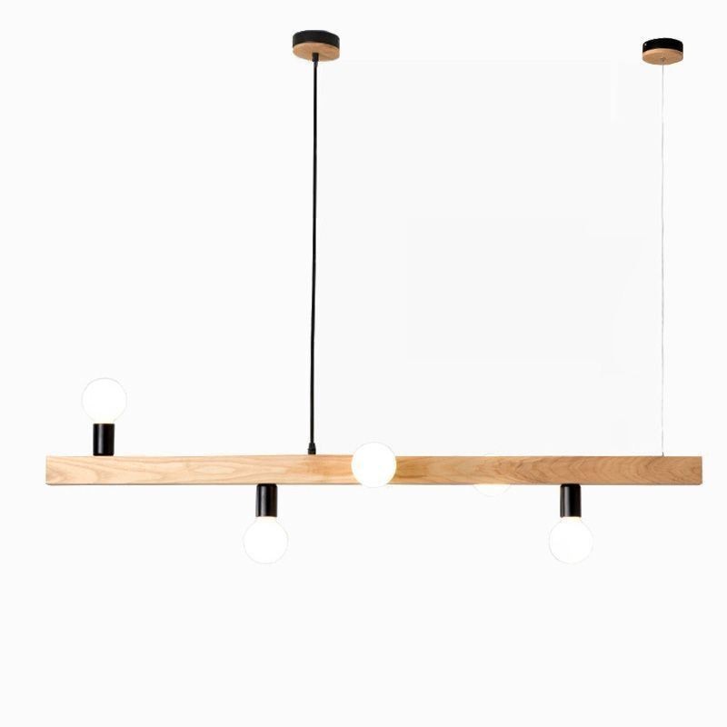 Lampadario a sospensione giapponese in legno a 5 luci E26/E27, 120x10 cm