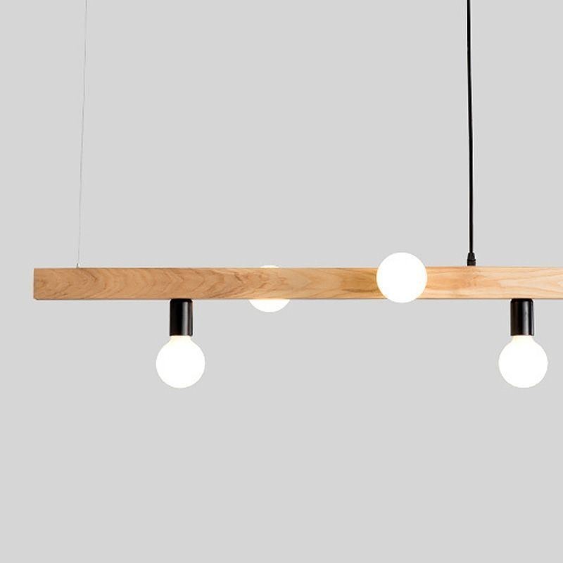 Lampadario a sospensione giapponese in legno a 5 luci E26/E27, 120x10 cm