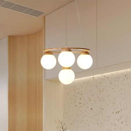 Lampadario a sospensione giapponese Molecola in legno e vetro