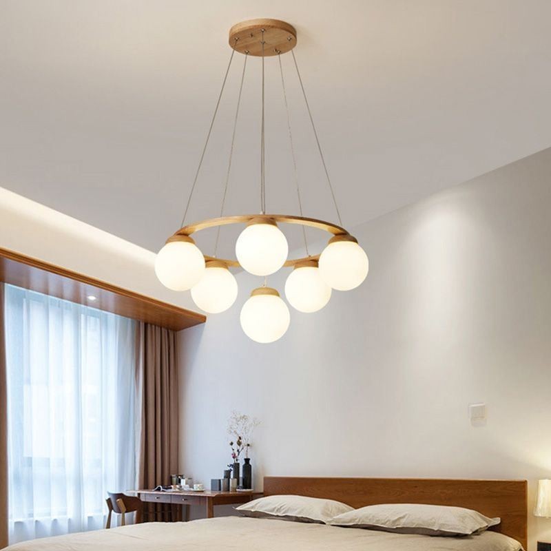 Lampadario a sospensione giapponese Molecola in legno e vetro