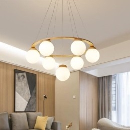 Lampadario a sospensione giapponese Molecola in legno e vetro