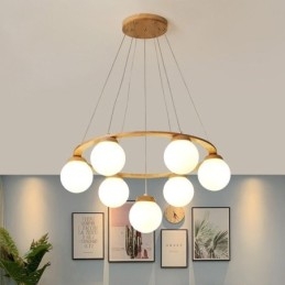 Lampadario a sospensione giapponese Molecola in legno e vetro
