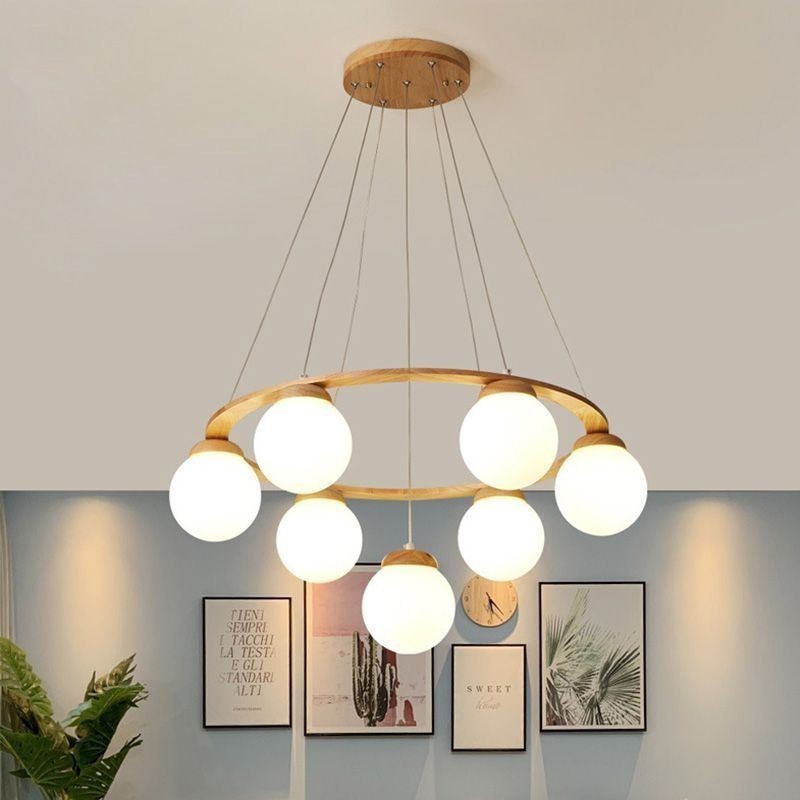 Lampadario a sospensione giapponese Molecola in legno e vetro