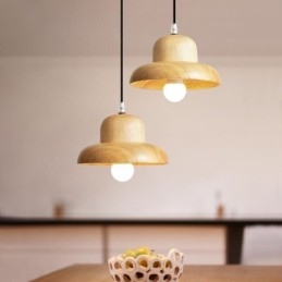 Lampada a sospensione giapponese in legno E26/E27, cavo regolabile 120 cm