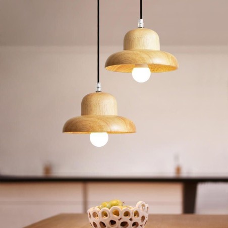 Lampada a sospensione giapponese in legno E26/E27, cavo regolabile 120 cm