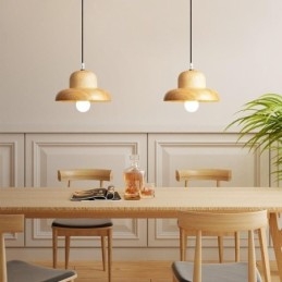 Lampada a sospensione giapponese in legno E26/E27, cavo regolabile 120 cm