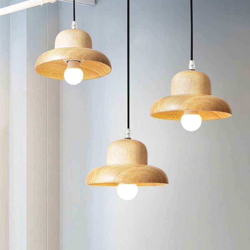 Lampada a sospensione giapponese in legno E26/E27, cavo regolabile 120 cm
