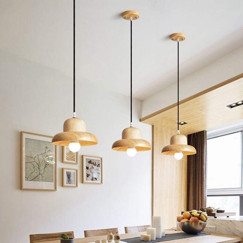 Lampada a sospensione giapponese in legno E26/E27, cavo regolabile 120 cm