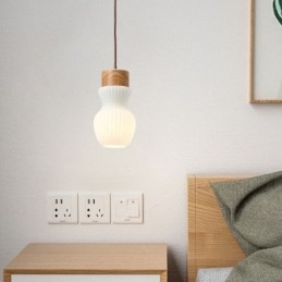 Lampada a sospensione giapponese in legno e vetro E26/E27 1 luce 15×26 cm