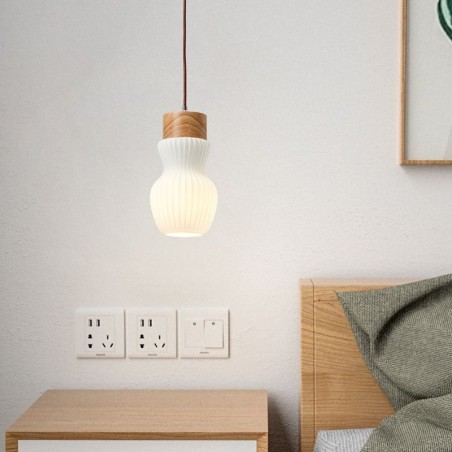 Lampada a sospensione giapponese in legno e vetro E26/E27 1 luce 15×26 cm