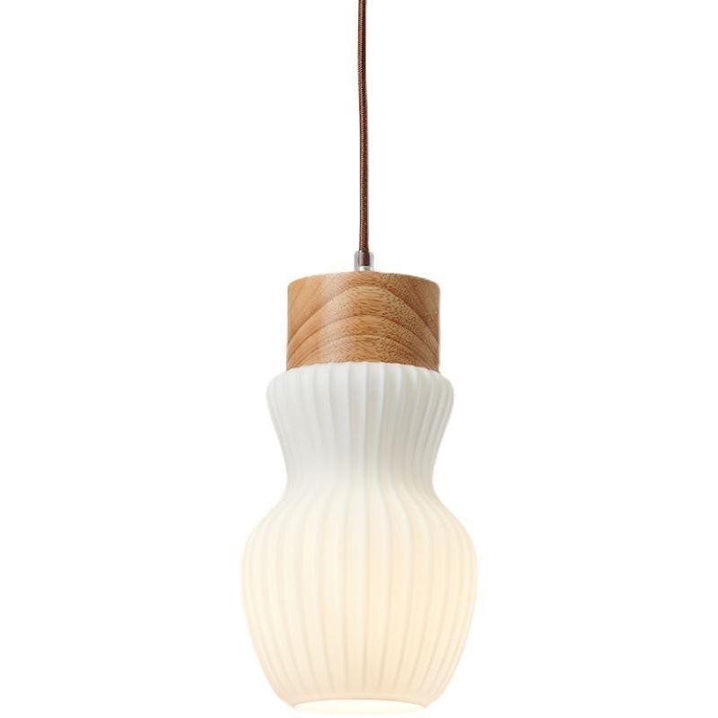 Lampada a sospensione giapponese in legno e vetro E26/E27 1 luce 15×26 cm