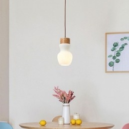 Lampada a sospensione giapponese in legno e vetro E26/E27 1 luce 15×26 cm