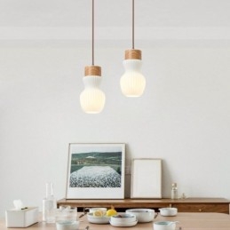 Lampada a sospensione giapponese in legno e vetro E26/E27 1 luce 15×26 cm