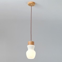 Lampada a sospensione giapponese in legno e vetro E26/E27 1 luce 15×26 cm