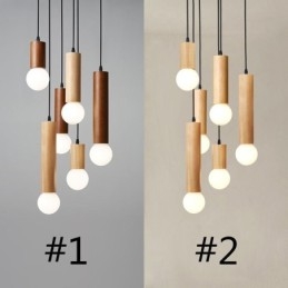 Lampada a sospensione giapponese in legno e vetro a 6 luci E26/E27