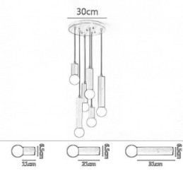 Lampada a sospensione giapponese in legno e vetro a 6 luci E26/E27