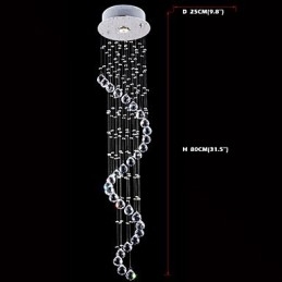 Lampadario a sospensione in cristallo K9 trasparente a 1 luce, finitura argento, elica, H80 cm