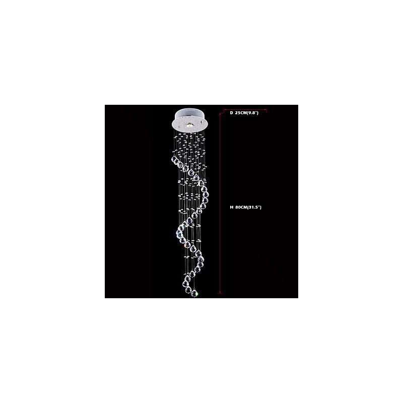 Lampadario a sospensione in cristallo K9 trasparente a 1 luce, finitura argento, elica, H80 cm