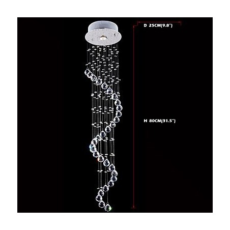 Lampadario a sospensione in cristallo K9 trasparente a 1 luce, finitura argento, elica, H80 cm