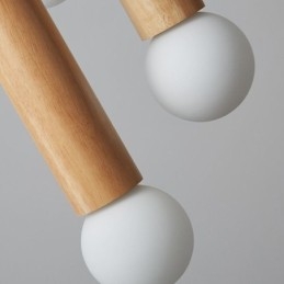 Lampada a sospensione giapponese in legno e vetro a 6 luci E26/E27