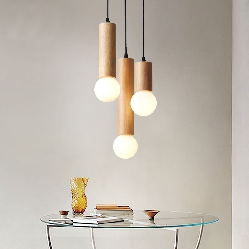 Lampada a sospensione giapponese in legno a 3 luci