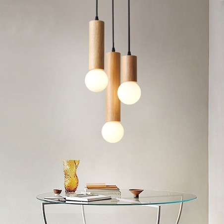 Lampada a sospensione giapponese in legno a 3 luci