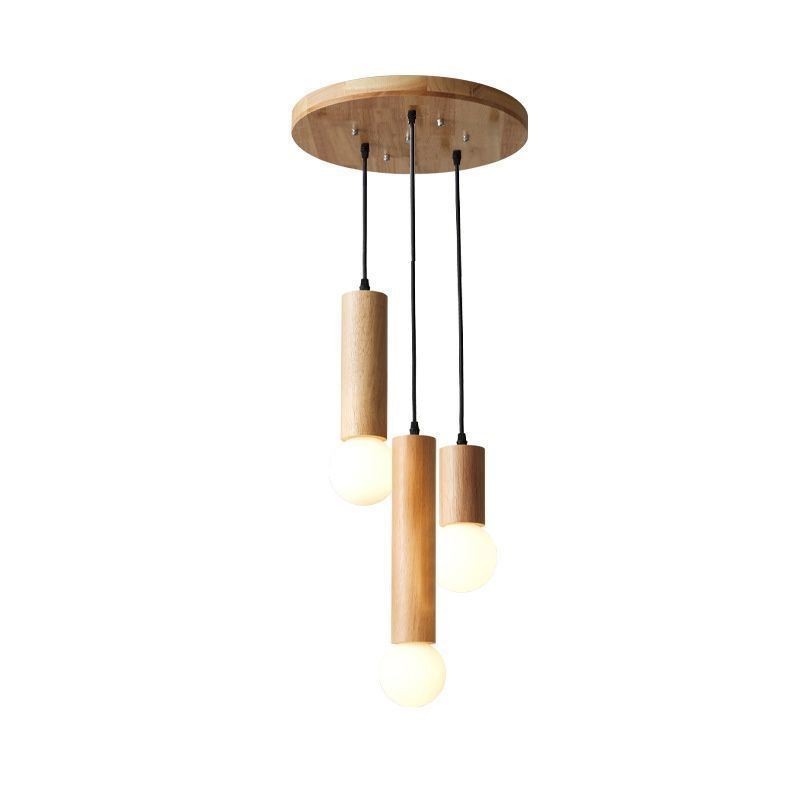 Lampada a sospensione giapponese in legno a 3 luci