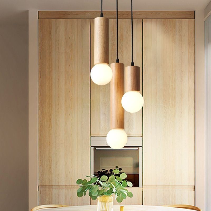 Lampada a sospensione giapponese in legno a 3 luci