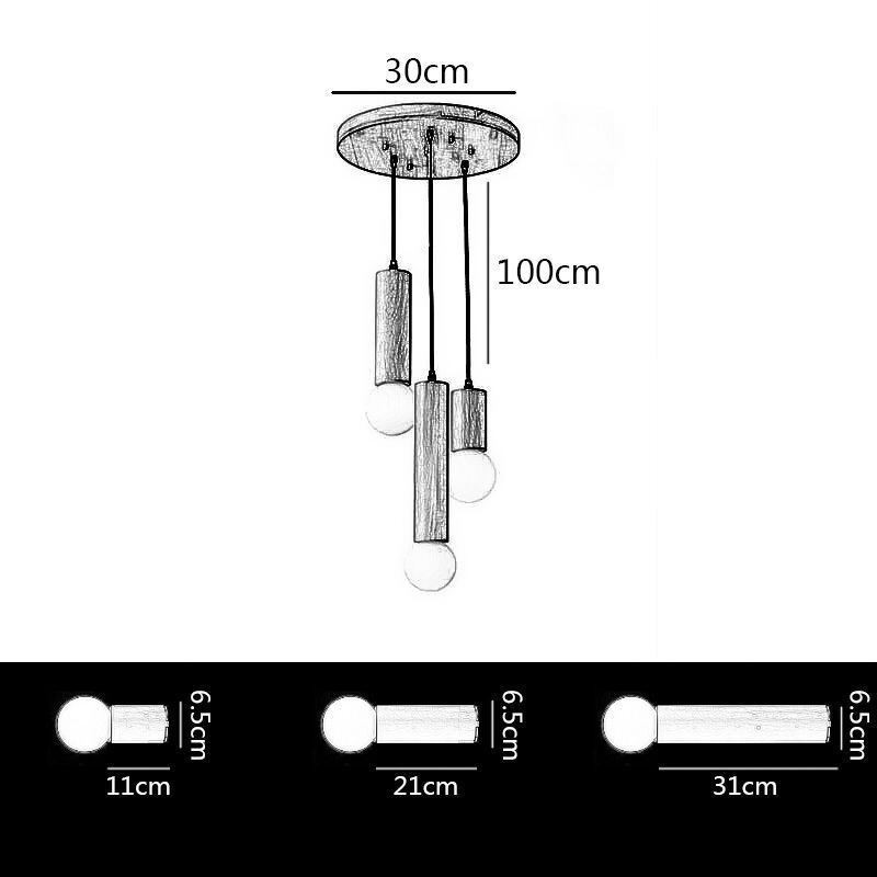 Lampada a sospensione giapponese in legno a 3 luci