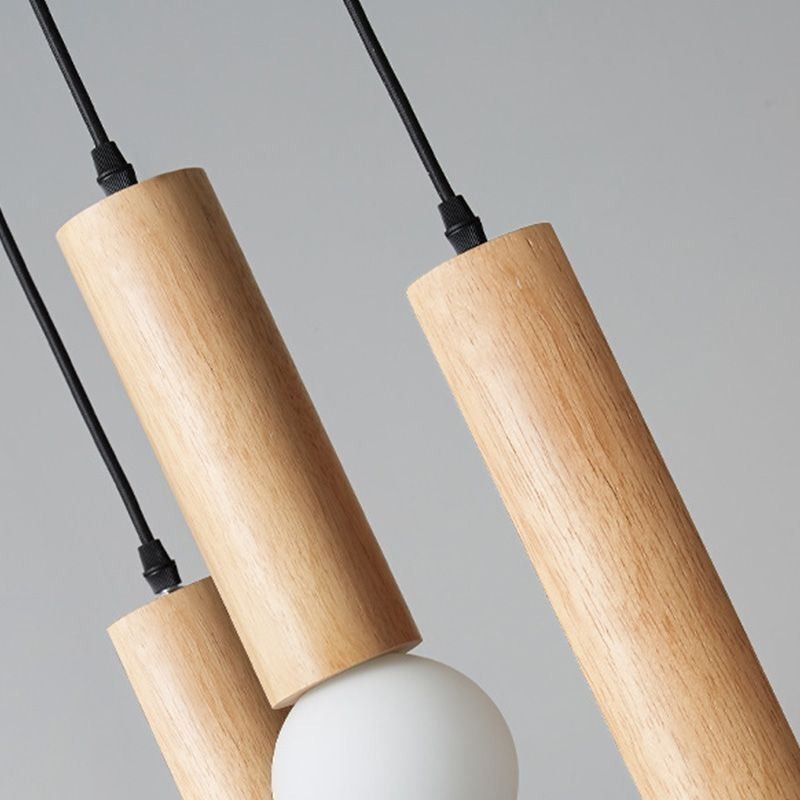 Lampada a sospensione giapponese in legno a 3 luci